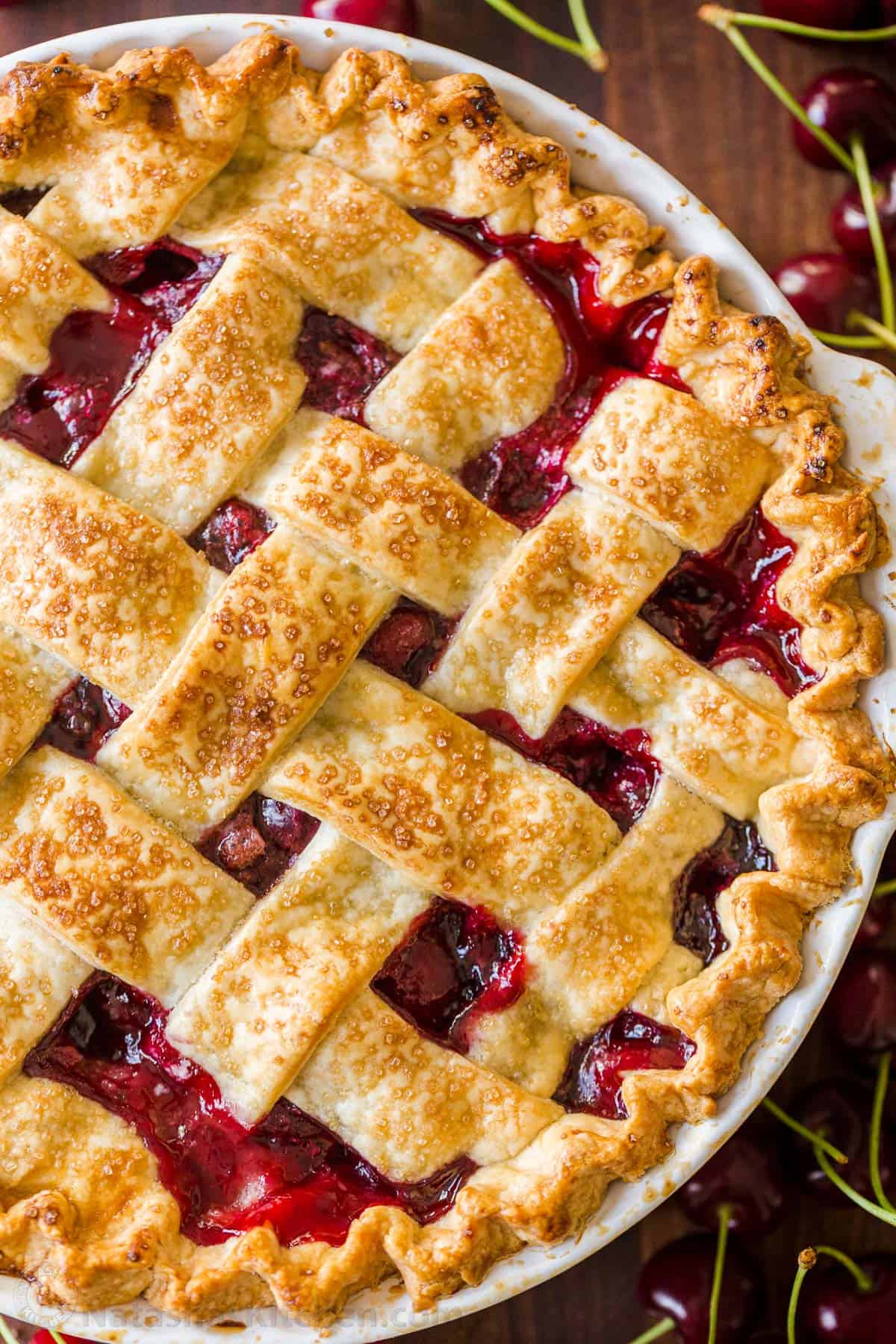 Cherry pie made with homemade flaky buttery pie crust